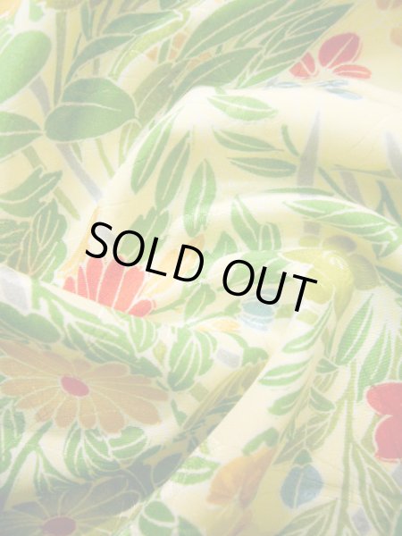 画像12: J1021C  小紋 女性用着物  化繊 淡い 薄い 黄緑色, 花 【中古】 【USED】 【リサイクル】 ★★★★☆ (12)