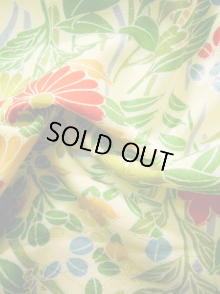 画像13: J1021C  小紋 女性用着物  化繊 淡い 薄い 黄緑色, 花 【中古】 【USED】 【リサイクル】 ★★★★☆ (13)