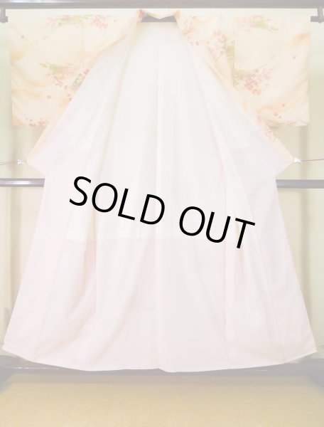 画像2: J1021G  小紋 女性用着物  化繊 淡い 薄い コーラル, ぼたん 【中古】 【USED】 【リサイクル】 ★★★★☆ (2)