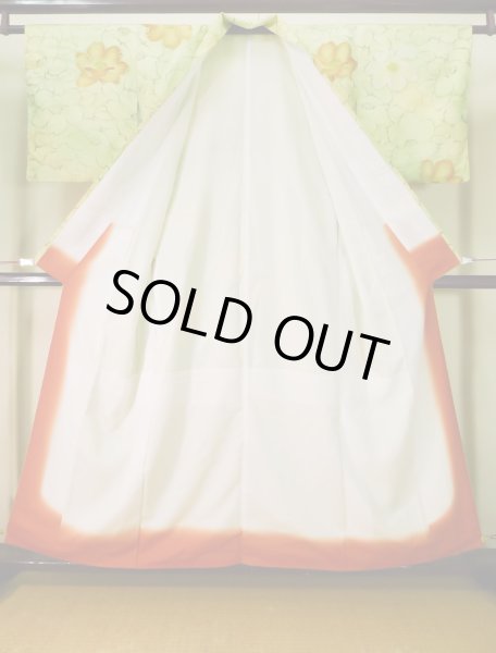 画像2: J1021O  小紋 女性用着物  化繊 薄い  山吹, 花 【中古】 【USED】 【リサイクル】 ★★★☆☆ (2)