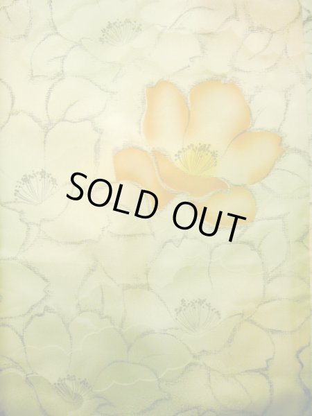 画像4: J1021O  小紋 女性用着物  化繊 薄い  山吹, 花 【中古】 【USED】 【リサイクル】 ★★★☆☆ (4)