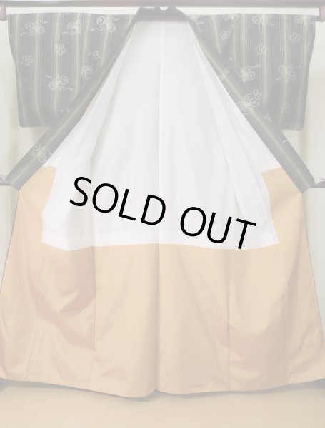 画像2: J1023F Mint  大島紬 女性用着物 縦横絣 シルク(正絹)   黒, 花 【中古】 【USED】 【リサイクル】 ★★★★★ (2)