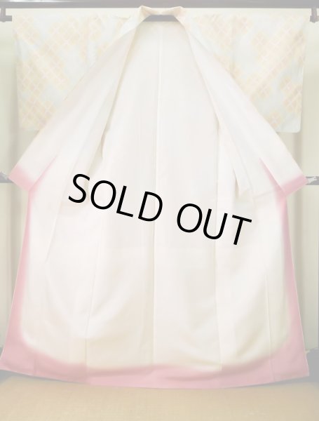 画像2: J1023T Mint  大島紬 女性用着物 縦横絣 シルク（正絹） 薄い ヘザー（杢） マルチカラー, 四角 【中古】 【USED】 【リサイクル】 ★★★★☆ (2)