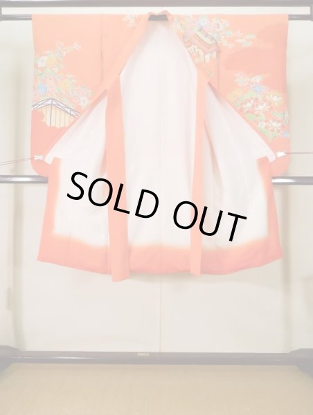 画像2: J1104G  子供用 女性用着物  化繊 淡い 薄い コーラル, ぼたん 【中古】 【USED】 【リサイクル】 ★★★★☆ (2)