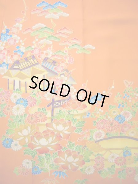 画像3: J1104G  子供用 女性用着物  化繊 淡い 薄い コーラル, ぼたん 【中古】 【USED】 【リサイクル】 ★★★★☆ (3)