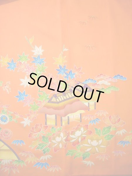 画像4: J1104G  子供用 女性用着物  化繊 淡い 薄い コーラル, ぼたん 【中古】 【USED】 【リサイクル】 ★★★★☆ (4)