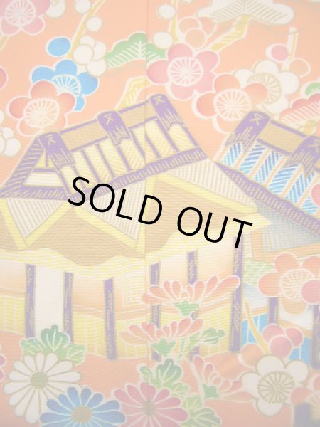 画像5: J1104G  子供用 女性用着物  化繊 淡い 薄い コーラル, ぼたん 【中古】 【USED】 【リサイクル】 ★★★★☆ (5)