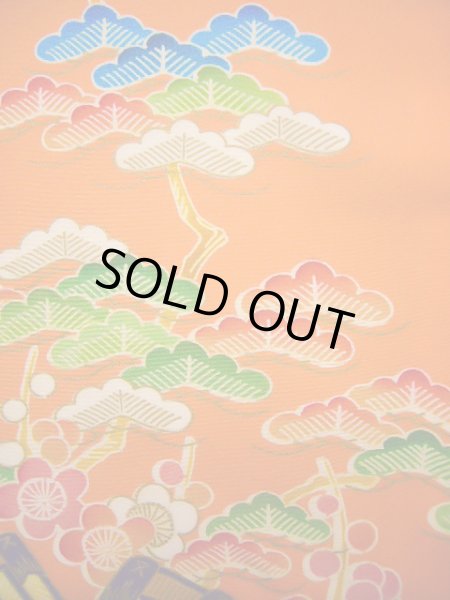 画像6: J1104G  子供用 女性用着物  化繊 淡い 薄い コーラル, ぼたん 【中古】 【USED】 【リサイクル】 ★★★★☆ (6)