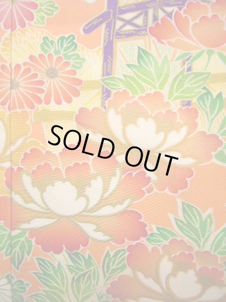 画像7: J1104G  子供用 女性用着物  化繊 淡い 薄い コーラル, ぼたん 【中古】 【USED】 【リサイクル】 ★★★★☆ (7)