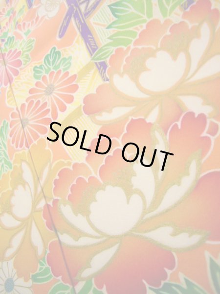 画像14: J1104G  子供用 女性用着物  化繊 淡い 薄い コーラル, ぼたん 【中古】 【USED】 【リサイクル】 ★★★★☆ (14)