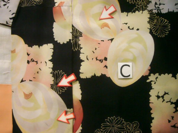 画像18: J1104I  子供用 女性用着物  シルク(正絹)   黒, 花 【中古】 【USED】 【リサイクル】 ★☆☆☆☆ (18)