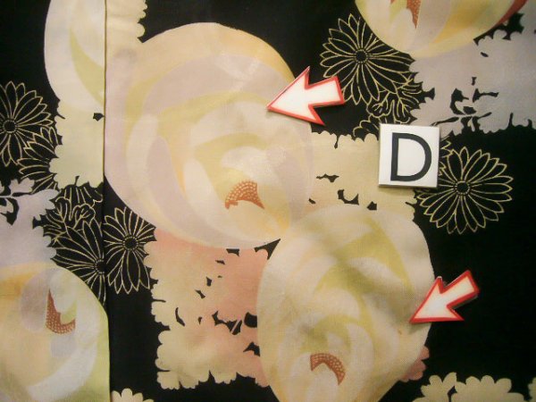 画像19: J1104I  子供用 女性用着物  シルク(正絹)   黒, 花 【中古】 【USED】 【リサイクル】 ★☆☆☆☆ (19)