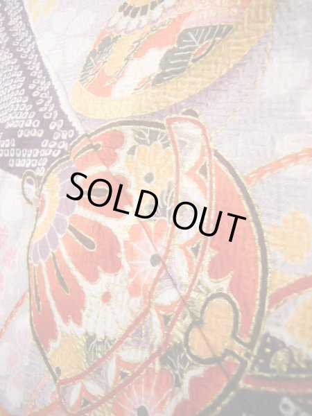 画像13: J1104J  子供用 女性用着物 杜若、鈴柄 化繊 薄い 深い 藤, 菊 【中古】 【USED】 【リサイクル】 ★★☆☆☆ (13)