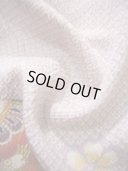 画像19: J1104J  子供用 女性用着物 杜若、鈴柄 化繊 薄い 深い 藤, 菊 【中古】 【USED】 【リサイクル】 ★★☆☆☆ (19)