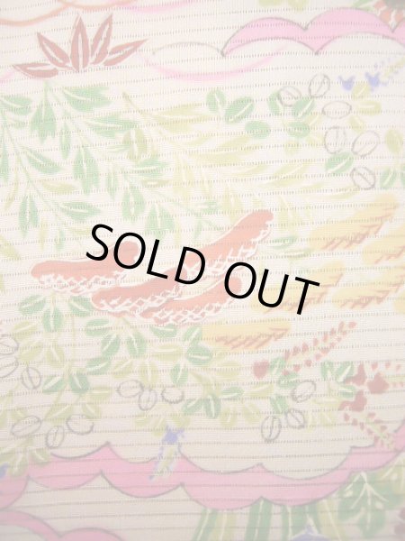 画像9: J1104K  子供用 女性用着物 百合、撫子柄 シルク(正絹) 薄い 甘い ピンク, 花 【中古】 【USED】 【リサイクル】 ★★★☆☆ (9)