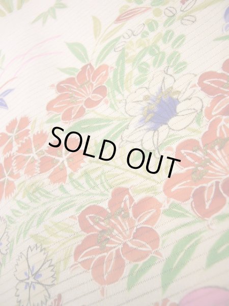 画像14: J1104K  子供用 女性用着物 百合、撫子柄 シルク(正絹) 薄い 甘い ピンク, 花 【中古】 【USED】 【リサイクル】 ★★★☆☆ (14)