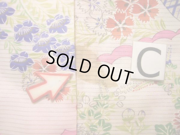 画像22: J1104K  子供用 女性用着物 百合、撫子柄 シルク(正絹) 薄い 甘い ピンク, 花 【中古】 【USED】 【リサイクル】 ★★★☆☆ (22)