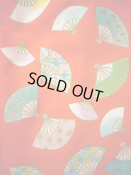 画像3: J1104L  子供用 女性用着物  化繊   朱赤, 菊 【中古】 【USED】 【リサイクル】 ★★★☆☆ (3)