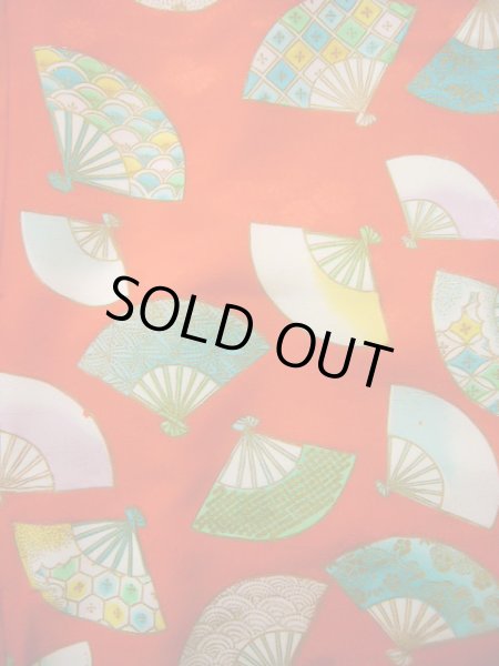 画像4: J1104L  子供用 女性用着物  化繊   朱赤, 菊 【中古】 【USED】 【リサイクル】 ★★★☆☆ (4)