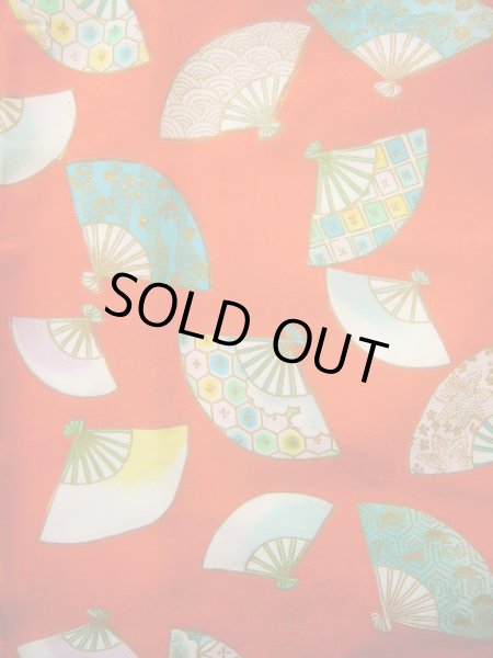 画像5: J1104L  子供用 女性用着物  化繊   朱赤, 菊 【中古】 【USED】 【リサイクル】 ★★★☆☆ (5)