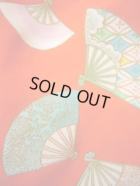 画像7: J1104L  子供用 女性用着物  化繊   朱赤, 菊 【中古】 【USED】 【リサイクル】 ★★★☆☆ (7)