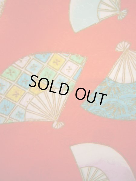 画像8: J1104L  子供用 女性用着物  化繊   朱赤, 菊 【中古】 【USED】 【リサイクル】 ★★★☆☆ (8)