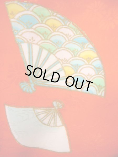 画像9: J1104L  子供用 女性用着物  化繊   朱赤, 菊 【中古】 【USED】 【リサイクル】 ★★★☆☆ (9)