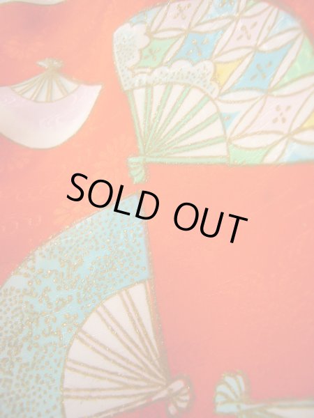 画像11: J1104L  子供用 女性用着物  化繊   朱赤, 菊 【中古】 【USED】 【リサイクル】 ★★★☆☆ (11)