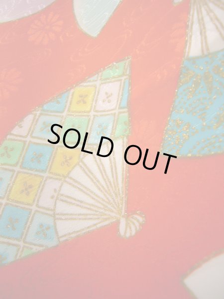 画像12: J1104L  子供用 女性用着物  化繊   朱赤, 菊 【中古】 【USED】 【リサイクル】 ★★★☆☆ (12)