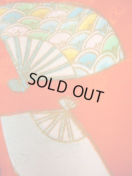 画像13: J1104L  子供用 女性用着物  化繊   朱赤, 菊 【中古】 【USED】 【リサイクル】 ★★★☆☆ (13)