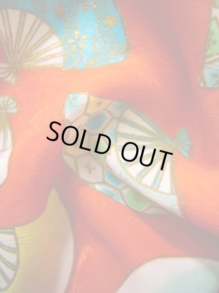 画像15: J1104L  子供用 女性用着物  化繊   朱赤, 菊 【中古】 【USED】 【リサイクル】 ★★★☆☆ (15)