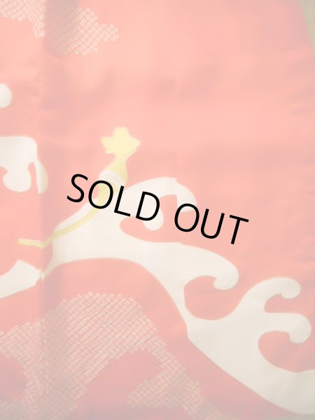 画像7: J1104M  子供用 女性用着物 花車柄 化繊   赤, ぼたん 【中古】 【USED】 【リサイクル】 ★★★★☆ (7)