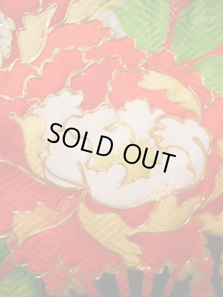 画像8: J1104M  子供用 女性用着物 花車柄 化繊   赤, ぼたん 【中古】 【USED】 【リサイクル】 ★★★★☆ (8)