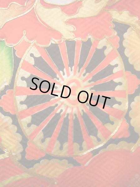 画像9: J1104M  子供用 女性用着物 花車柄 化繊   赤, ぼたん 【中古】 【USED】 【リサイクル】 ★★★★☆ (9)