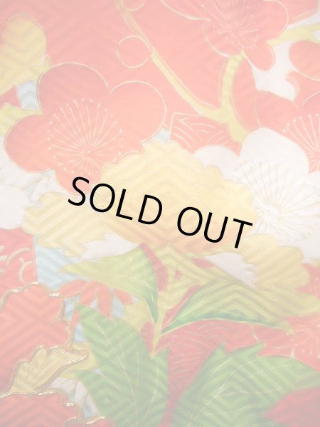 画像13: J1104M  子供用 女性用着物 花車柄 化繊   赤, ぼたん 【中古】 【USED】 【リサイクル】 ★★★★☆ (13)