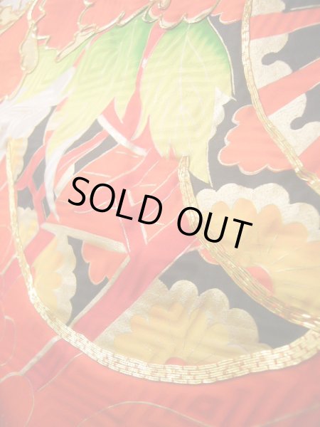 画像16: J1104M  子供用 女性用着物 花車柄 化繊   赤, ぼたん 【中古】 【USED】 【リサイクル】 ★★★★☆ (16)