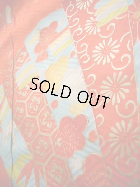 画像17: J1104M  子供用 女性用着物 花車柄 化繊   赤, ぼたん 【中古】 【USED】 【リサイクル】 ★★★★☆ (17)