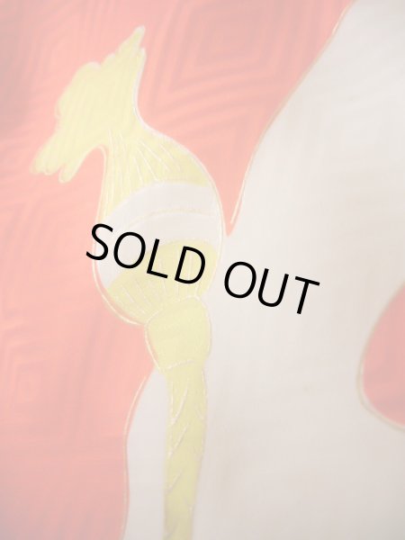 画像18: J1104M  子供用 女性用着物 花車柄 化繊   赤, ぼたん 【中古】 【USED】 【リサイクル】 ★★★★☆ (18)