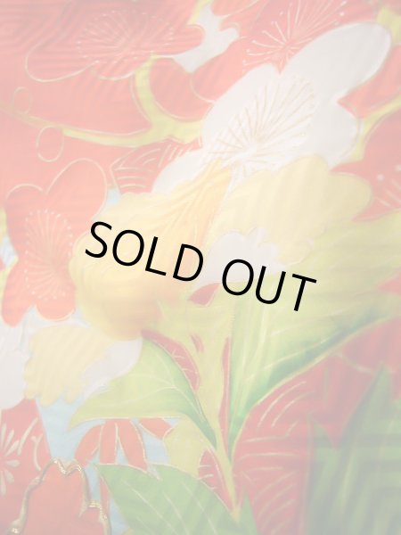 画像19: J1104M  子供用 女性用着物 花車柄 化繊   赤, ぼたん 【中古】 【USED】 【リサイクル】 ★★★★☆ (19)