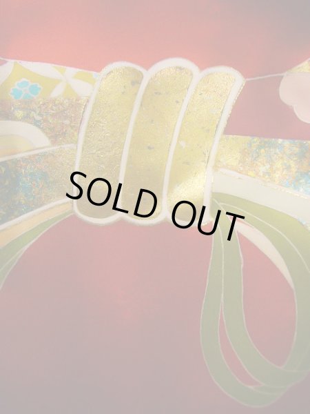 画像5: J1104N  子供用 女性用着物 熨斗柄 シルク(正絹)   赤, 菊 【中古】 【USED】 【リサイクル】 ★★★★☆ (5)