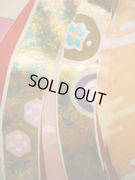 画像7: J1104N  子供用 女性用着物 熨斗柄 シルク(正絹)   赤, 菊 【中古】 【USED】 【リサイクル】 ★★★★☆ (7)