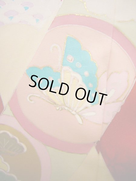 画像9: J1104N  子供用 女性用着物 熨斗柄 シルク(正絹)   赤, 菊 【中古】 【USED】 【リサイクル】 ★★★★☆ (9)