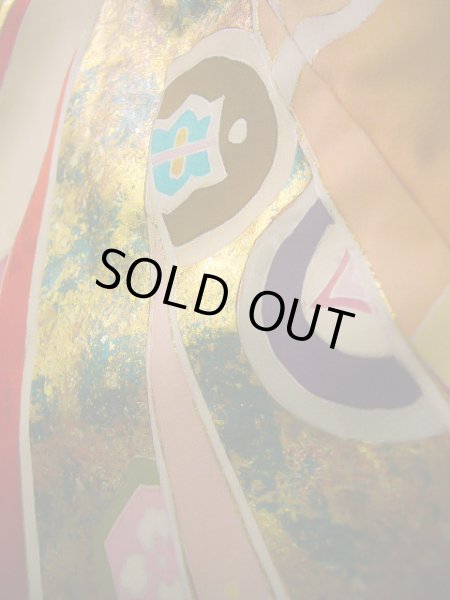 画像13: J1104N  子供用 女性用着物 熨斗柄 シルク(正絹)   赤, 菊 【中古】 【USED】 【リサイクル】 ★★★★☆ (13)