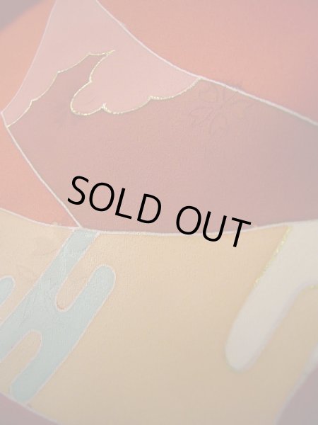 画像14: J1104N  子供用 女性用着物 熨斗柄 シルク(正絹)   赤, 菊 【中古】 【USED】 【リサイクル】 ★★★★☆ (14)