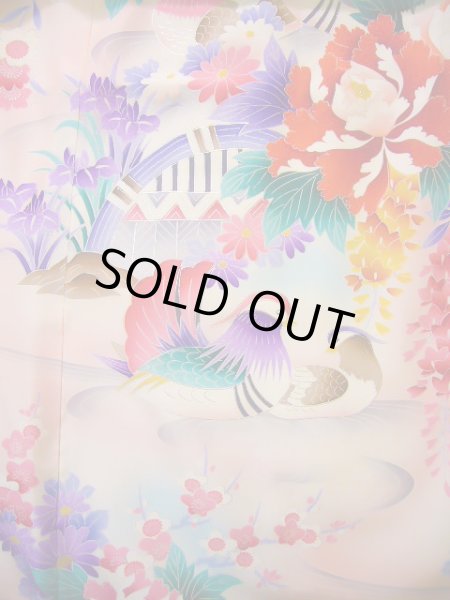 画像4: J1104R  子供用 女性用着物  シルク(正絹) 淡い 薄い ピンク, ぼたん 【中古】 【USED】 【リサイクル】 ★★★☆☆ (4)