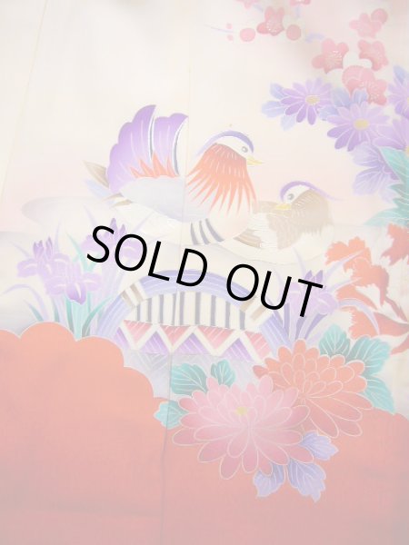 画像5: J1104R  子供用 女性用着物  シルク(正絹) 淡い 薄い ピンク, ぼたん 【中古】 【USED】 【リサイクル】 ★★★☆☆ (5)