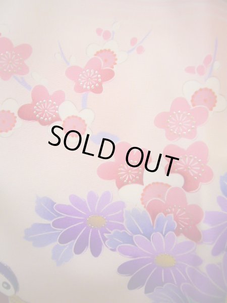 画像13: J1104R  子供用 女性用着物  シルク(正絹) 淡い 薄い ピンク, ぼたん 【中古】 【USED】 【リサイクル】 ★★★☆☆ (13)