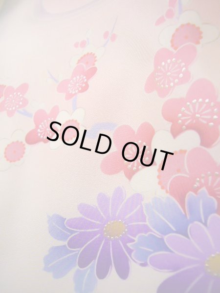 画像22: J1104R  子供用 女性用着物  シルク(正絹) 淡い 薄い ピンク, ぼたん 【中古】 【USED】 【リサイクル】 ★★★☆☆ (22)