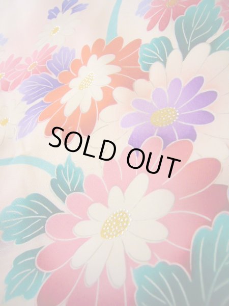 画像24: J1104R  子供用 女性用着物  シルク(正絹) 淡い 薄い ピンク, ぼたん 【中古】 【USED】 【リサイクル】 ★★★☆☆ (24)