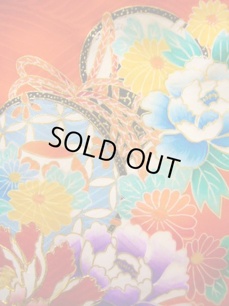 画像8: J1104S  子供用 女性用着物  シルク(正絹) 薄い  オレンジ, ぼたん 【中古】 【USED】 【リサイクル】 ★★★☆☆ (8)